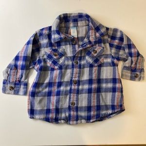 Old Navy Blue Plaid Long-Sleeve Flannel Shirt 3-6mo